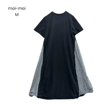 원피스 이소재 절개 스트라이프 A라인 블랙 M 캐주얼 1280