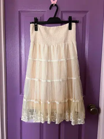 구제 의류 티어드 플레어 무릎 기장 스커트