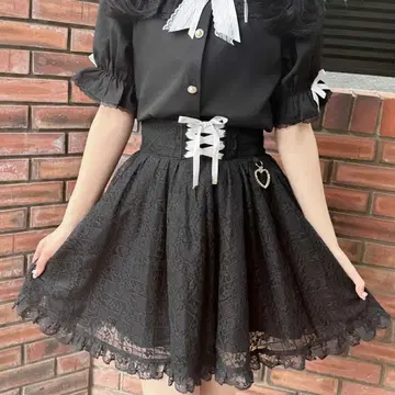ROJITA 레이스 스커트 레이스업 하트 참 블랙 지뢰계