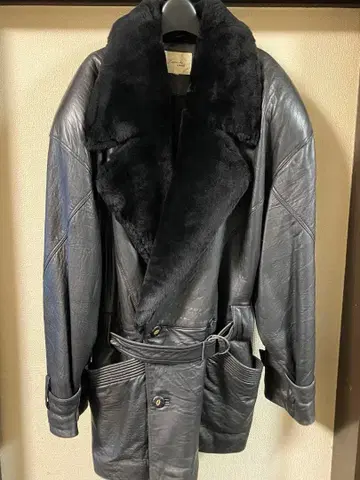 블랙 가죽 퍼 롱 자켓