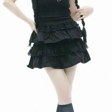 BUBBLES 레이스 칸칸 미니 스커트 팬츠 블랙 Y2K K-스타일 패션