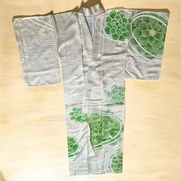 이중 기모노 그린 컬러 버드나무 색 모란 패턴 자체 무늬 있음 NO.47