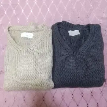 누아르 V넥 스웨터 2색 세트