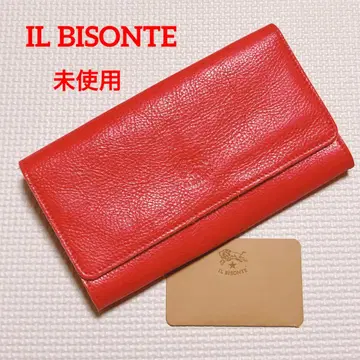 미사용 IL BISONTE 일비종떼 가죽 플랩 장지갑 스트로베리
