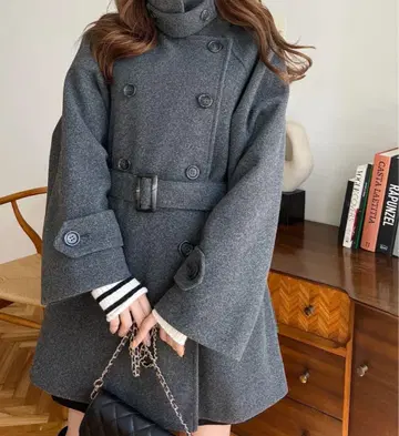 moment + 니트 멜톤 2WAY 어레인지 칼라 미들 기장 트렌치코트