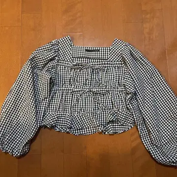 Heather 깅엄 체크 벌룬 슬리브 셔츠