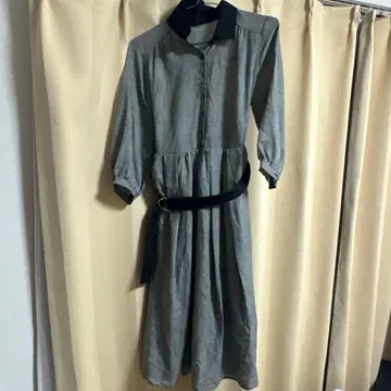 그레이 셔츠 원피스 긴팔 벨트 포함