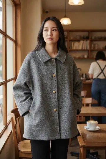 uplume 골드 하트 버튼 숏코트