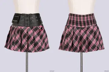 QOOZA x 슈고캬라! 참 포함 가죽 체크 스커트 (란 모델)