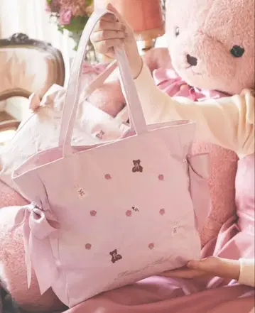 Maison de FLEUR 곰 토끼 자수 리본 토트백