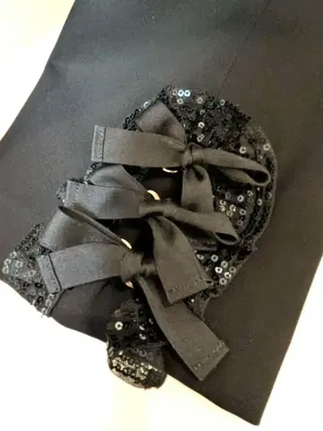 투 비 시크 스트레치 팬츠 38 밑단 프릴 리본 스팽글 블랙