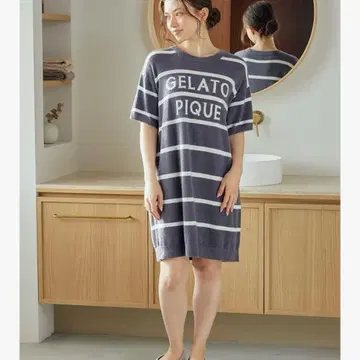 새상품 미사용 젤라또피케 스무스이 로고 자카드 보더 무늬 원피스