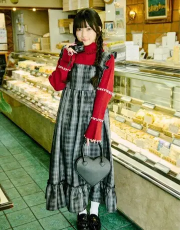 쿠틸과 레트로 2WAY 리본 티어드 오버롤 스커트 그레이