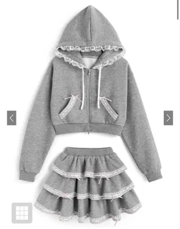 리본 레이스 후드티 x 티어드 미니 스커트 맨투맨 셋업 GRL