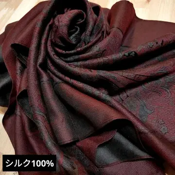 와인 레드 실크 100% 페이즐리 무늬 숄 대형