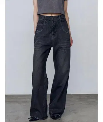 EMODA 루즈 와이드 하이웨스트 청바지