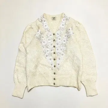 소와레도히로미 빈티지 펄 비즈 자수 레이스 가디건
