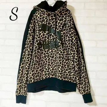 푸마 레오파드 무늬 로고 부착 후드 부착 긴팔 후드티 블랙 S