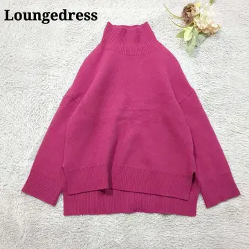 새상품급 라운지 드레스 양모 캐시미어 혼방 하이넥 터틀 니트 핑크