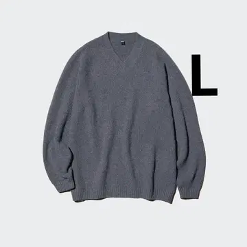 유니클로 수플레얀 V넥 스웨터 그레이 L