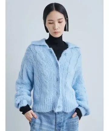 MIESROHE 모헤어 케이블 가디건 라이트 블루 미사용 새상품 택 포함