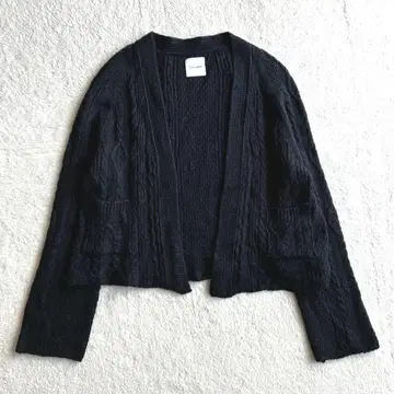 새상품급 투지우 울 린넨 케이블 니트 가디건 볼레로 숏 기장