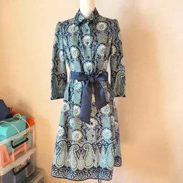 블랑코 페라로 페이즐리 무늬 7부 소매 셔츠 드레스 사이즈 3