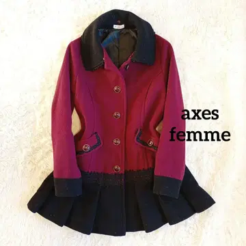 axes femme 버건디 울 코트 플리츠 레이스 클라로리