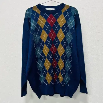 RODGSON 빈티지 아가일 무늬 니트 네이비