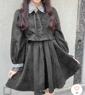 ROJITA 펄 트리밍 컬러 자카드 원피스 블랙