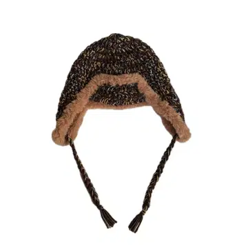 플라이트 캡 브라운 손뜨개질 니트 핸드메이드 귀도리 니트 모자