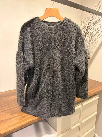 오버 사이즈 샤기 니트 가디건 그레이