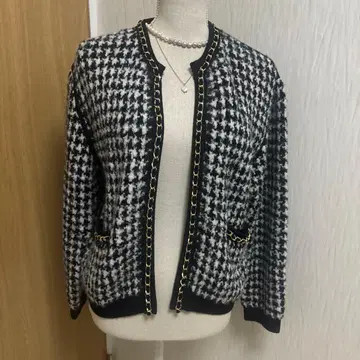 노카라 체크 자켓 블랙 화이트