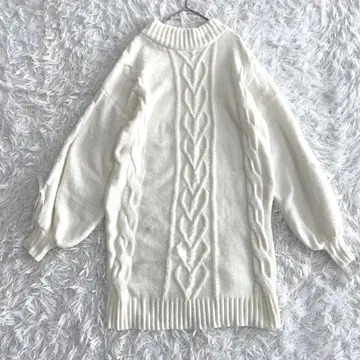 TORTE 케이블 니트 미니 원피스 화이트 M 볼륨 소매