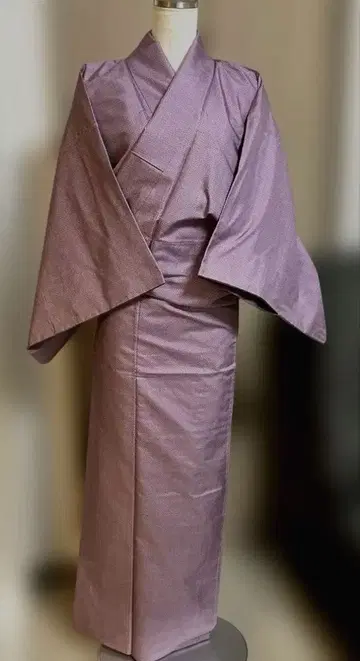 순수 실크 연보라 이중 기모노