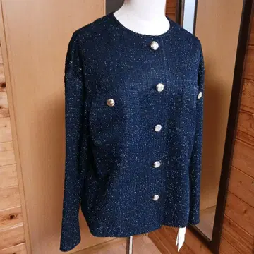 페넬 새상품 본체 32000엔 라메 믹스 버튼 포함 자켓 블랙