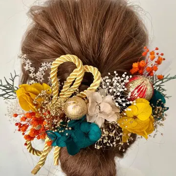 V 머리 장식 성인식 후리소데 졸업식 하카마 미즈히키 골드 그린 헤어핀