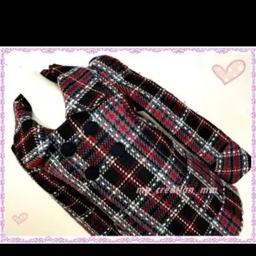 트위드 체크 다운 코트 핑키걸즈 계