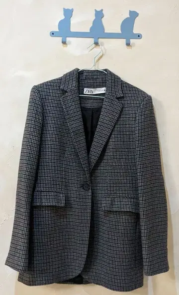 ZARA 엘보 패치 하운드투스 체크 무늬 테일러드 자켓
