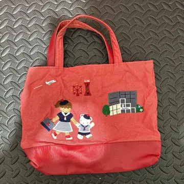 빨간색 파밀리아 파미짱 고베 본점 한정판 미니 백 체크 무늬 그림책