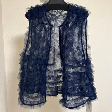 [택 포함 새상품] YAMADAYA 네이비 프릴 베스트 M