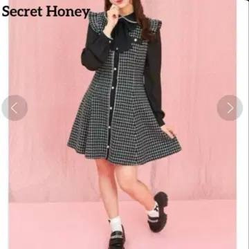 시크릿 허니 바이컬러 트위드 긴팔 원피스