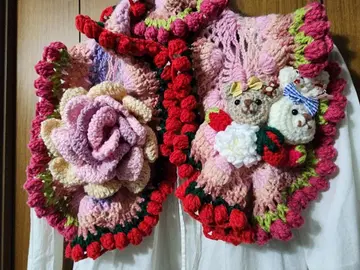 뜨개인형 & 장미 모티브 프릴 머플러 포테치노 사에라 뜨개인형