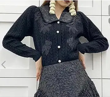 아도니시스 레이스 탈부착 카라 케이블 니트 가디건