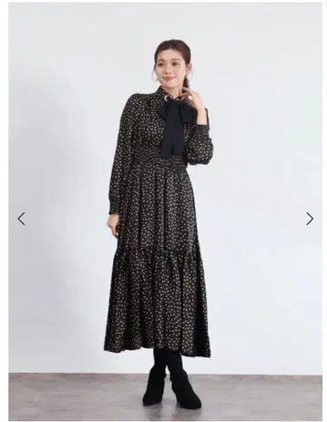 FENNEL 프론트 리본 도트 원피스 YAMADAYA M 블랙