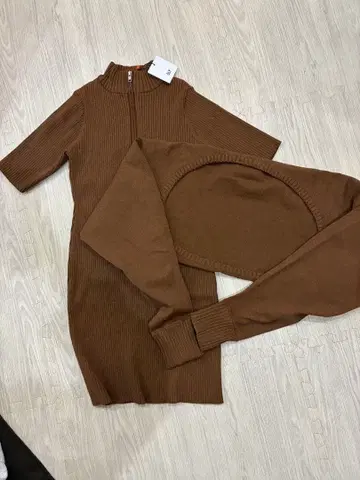 브라운 리브 니트 원피스 M