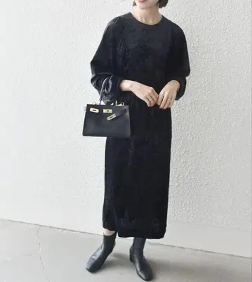 SHIPS any 크러쉬 벨로아 볼륨 슬리브 원피스