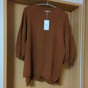 브라운 오부 소매 니트