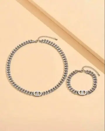 실버 스테인리스 스틸 목걸이 & 팔찌 세트
