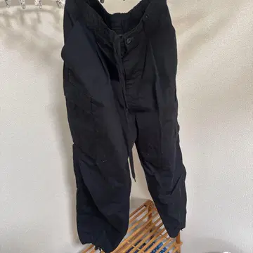 블랙 카고 팬츠 다기능 포켓 부착